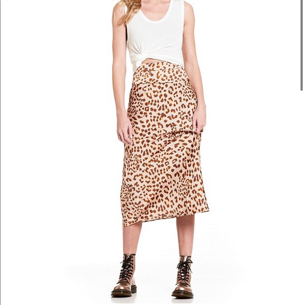 Free People Normani Leopard Print Midi Skirt